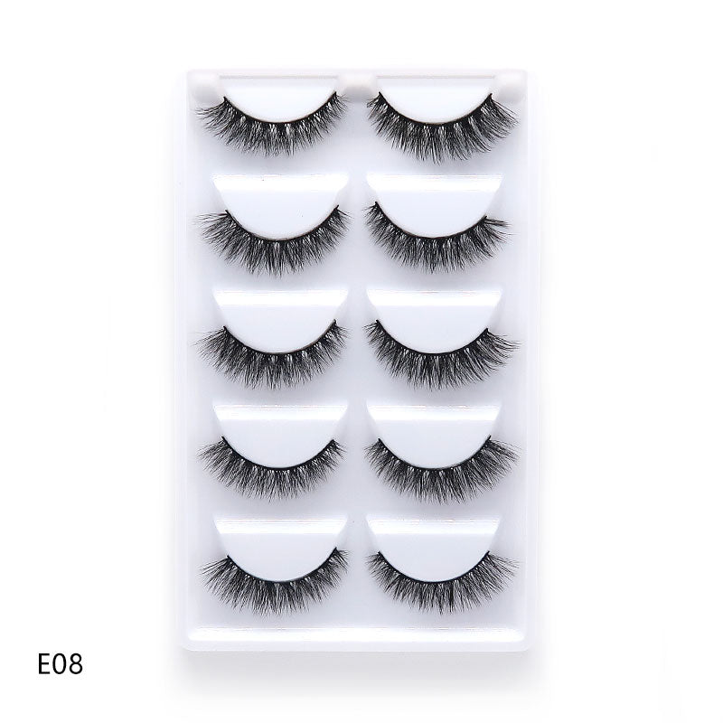 5 pairs long Natural Mink False Eyelashes Cross Dense Handmade Cotton Stalk Eye Lashes Date Make-up Mink Fake Eyelashes