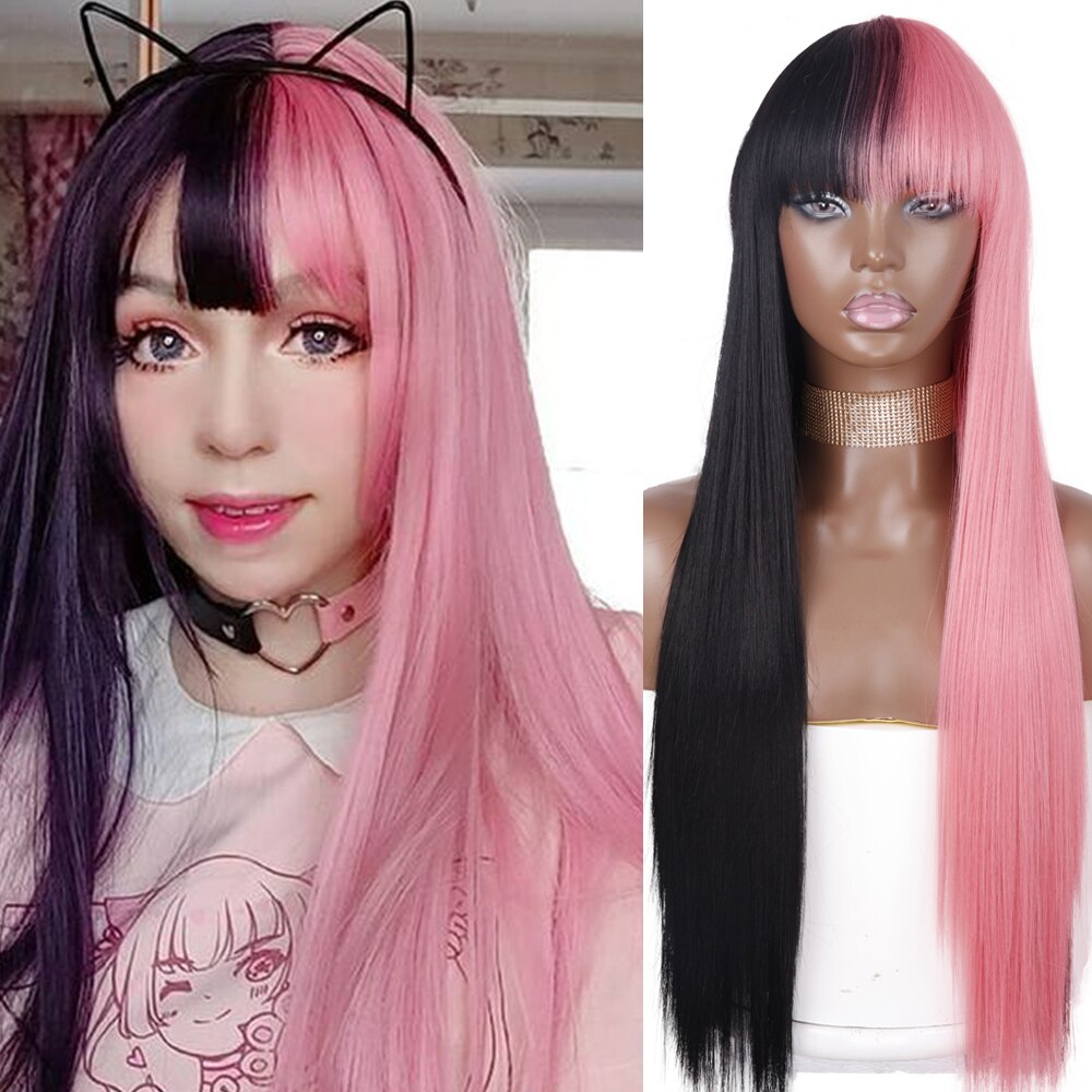 Synthetic Orange Long Straight Wig With Bangs Cosplay Synthetic Hair Wigs For Woman Heat Resistant Fiber Hair Wigs