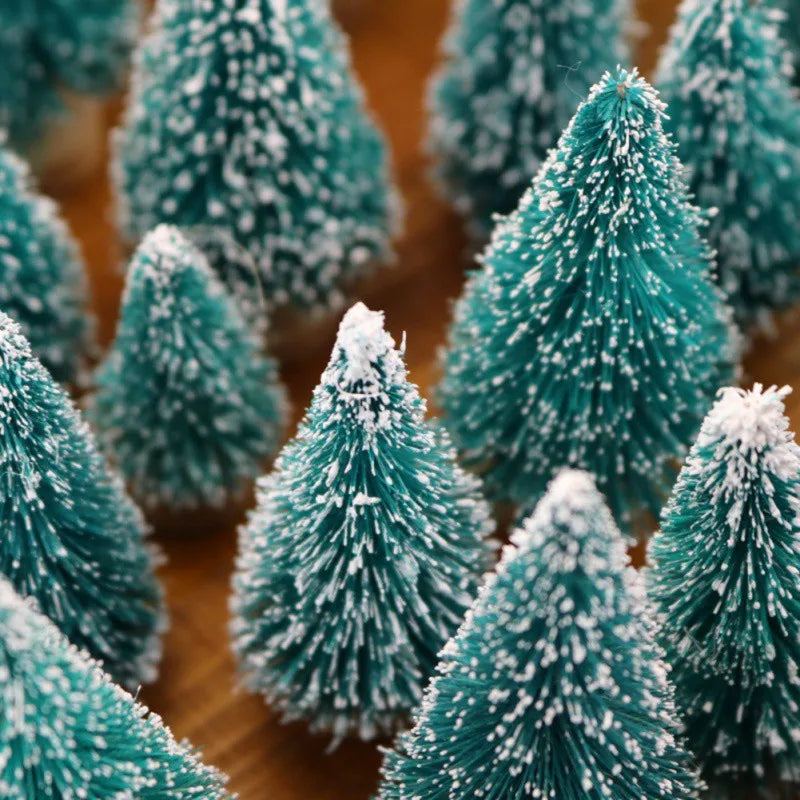 8-Piece Mini Christmas Tree Sisal Silk Cedar - Decoration Small Christmas Tree - Gold Silver Blue Green White Festive Tree