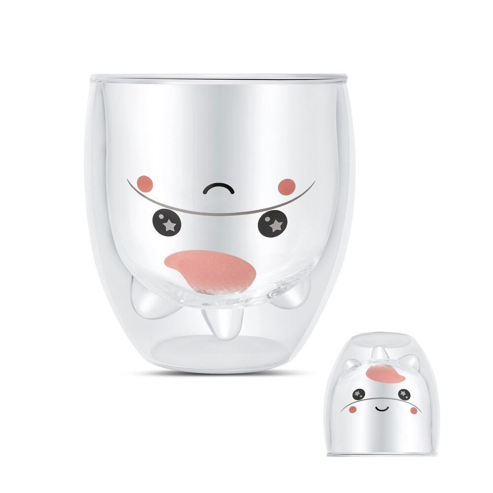3D 2-Tier Coffee Mug Lovely Panda Bear Cat Cute Duck Shaped Double Wall Glass Cup Resistant Wine Kungfu Tea Milk Juice