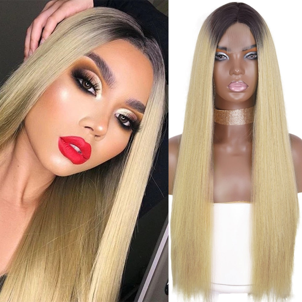 Synthetic Wigs for Women Long Straight Blonde Wig Natural Middle Part Wig Heat Resistant Fiber Natural Looking Wig