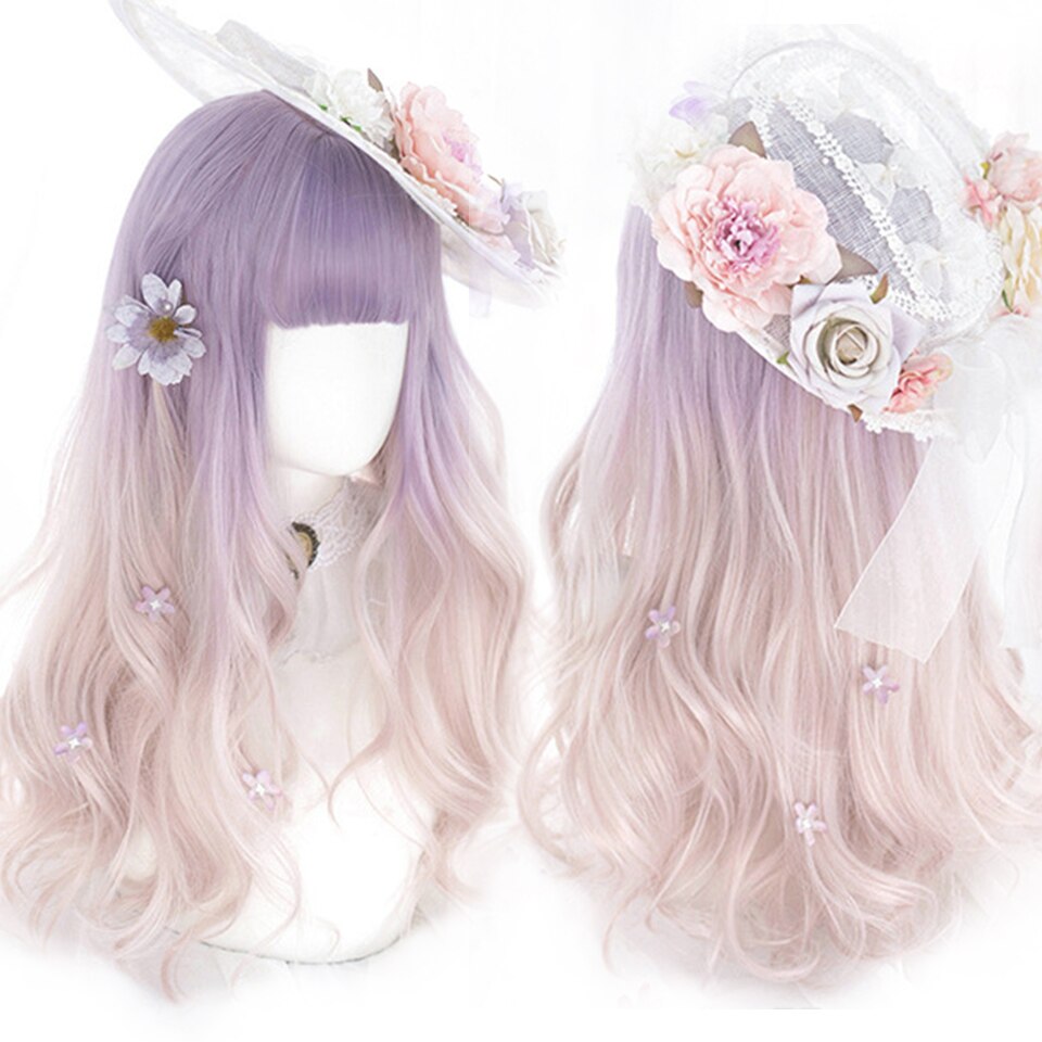 lolita wigs Long straight wigs lady gray blue high temperature resistant synthetic wig cosplay party natural wig