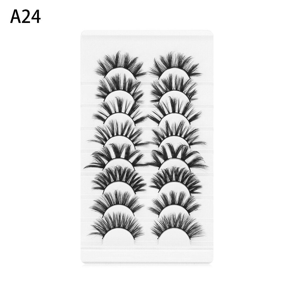 8 Pairs 3D Mink False Eyelashes Mixed Style 100% Mink Hair Wispies Criss-cross Fluffy Eyelashes Volume Handmade Cruelty-free