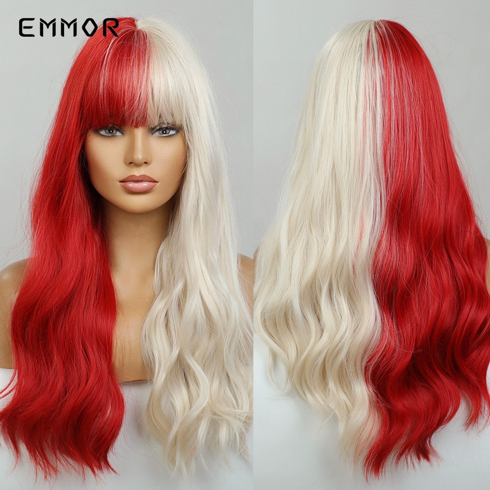 Synthetic Ombre Brown to Ginger Wigs Natural Blonde Wavy Hair Wig for Women Cosplay Orange-brown Daily Wigs with Bangs