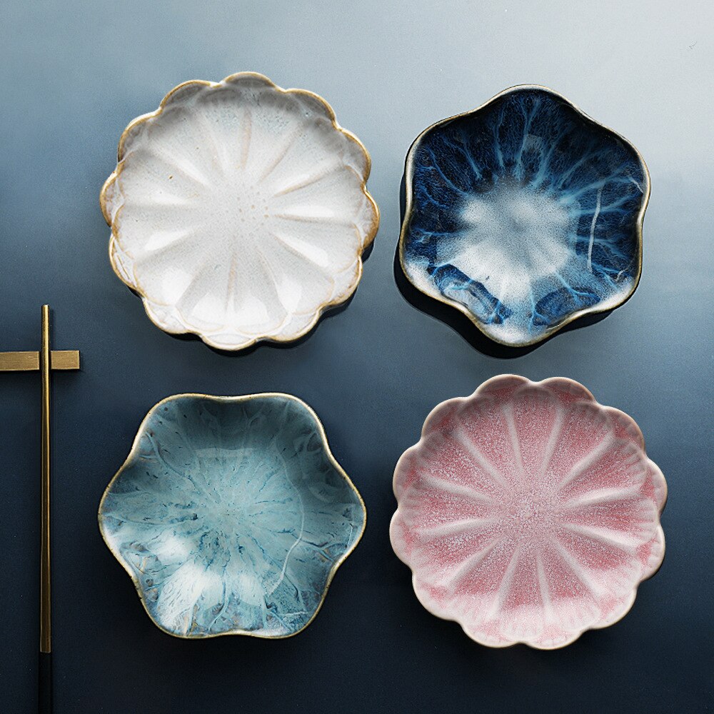 1PC Originality Ceramics Plate Flavor Small Dish Seasoning Dish Food Plate European Flower Shape Dish Ceramics Tableware