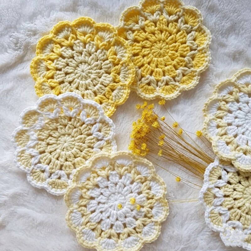 DIY Crochet Granny Square Cup Coaster Placemat Pad Tea Mug Coffee Mat Kitchen Table Decor Wedding Gift