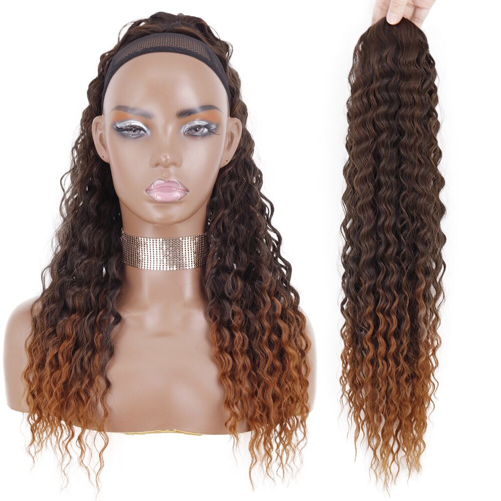 Synthetic 26Inch 65CM Kinky Curly Ponytail Clip-In Hair Extension Long Ombre Wrap Around Fake Ponytail Black Curly Pony Tail
