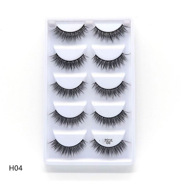 5 pairs long Natural Mink False Eyelashes Cross Dense Handmade Cotton Stalk Eye Lashes Date Make-up Mink Fake Eyelashes
