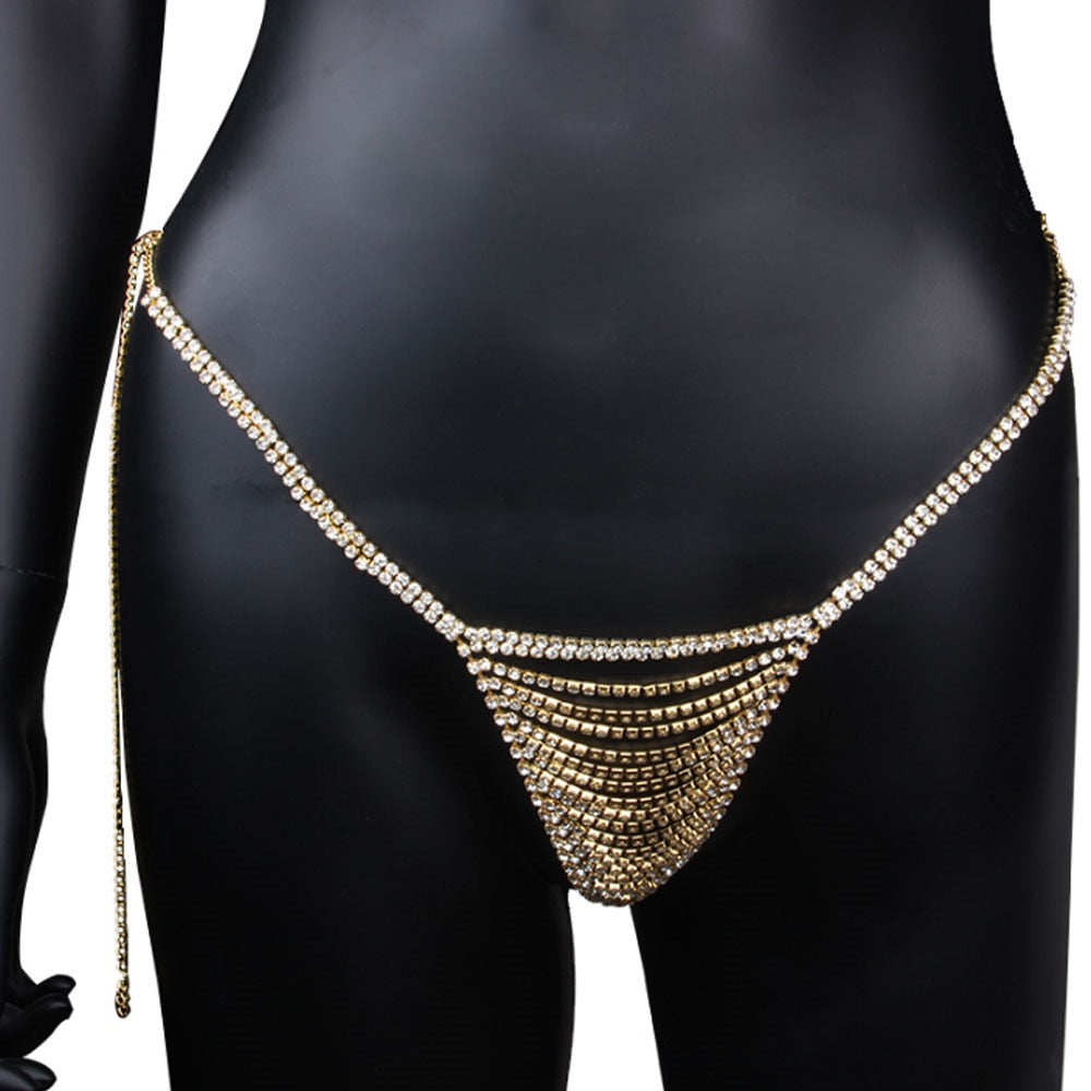 Sexy Hollow Rhinestone Bra and Thong Panties for Women Charm Bikinis Crystal Body Chain Harness Underwear