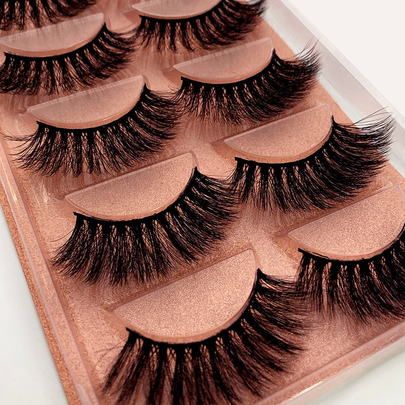 5 pairs long Natural Mink False Eyelashes Cross Dense Handmade Cotton Stalk Eye Lashes Date Make-up Mink Fake Eyelashes