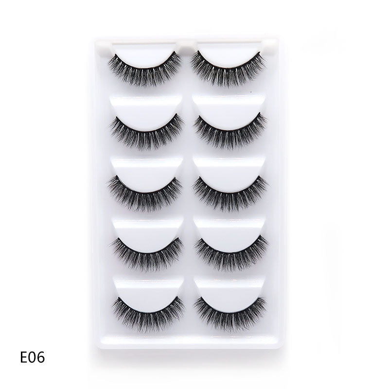 5 pairs long Natural Mink False Eyelashes Cross Dense Handmade Cotton Stalk Eye Lashes Date Make-up Mink Fake Eyelashes