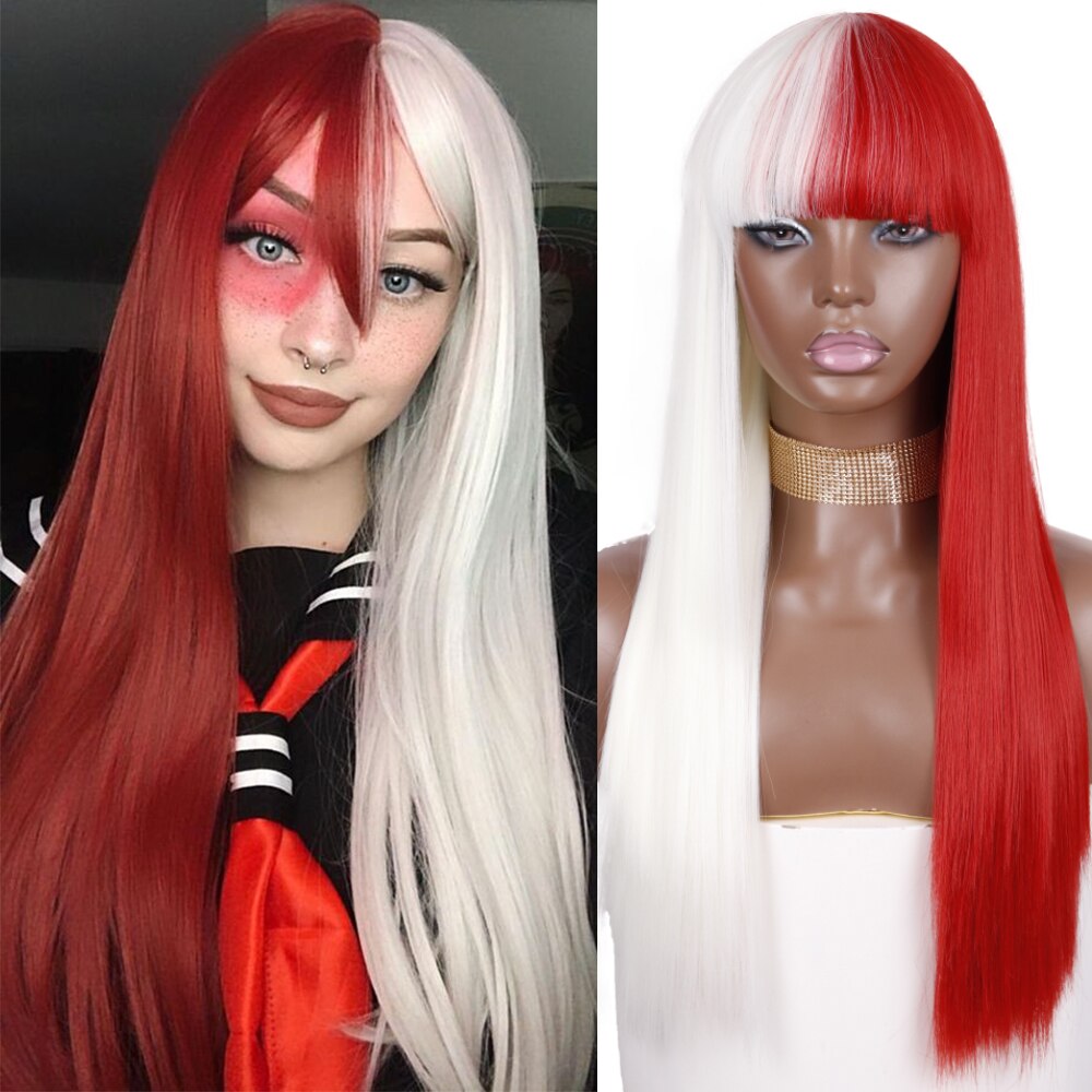 Synthetic Orange Long Straight Wig With Bangs Cosplay Synthetic Hair Wigs For Woman Heat Resistant Fiber Hair Wigs