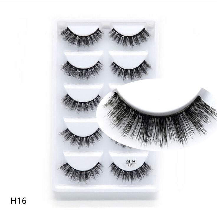 5 pairs long Natural Mink False Eyelashes Cross Dense Handmade Cotton Stalk Eye Lashes Date Make-up Mink Fake Eyelashes