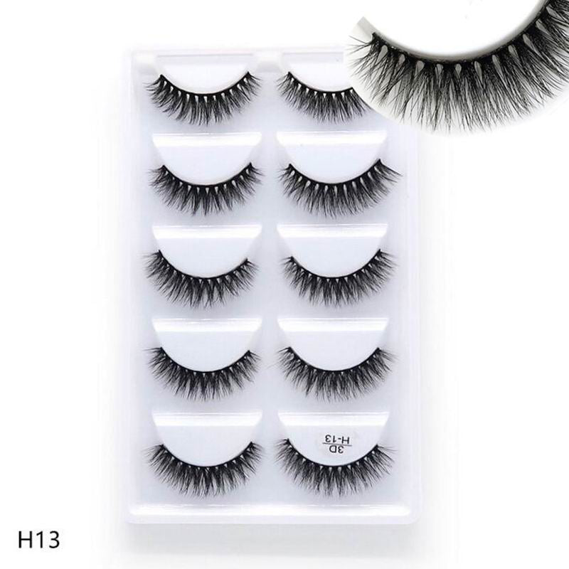 5 pairs long Natural Mink False Eyelashes Cross Dense Handmade Cotton Stalk Eye Lashes Date Make-up Mink Fake Eyelashes