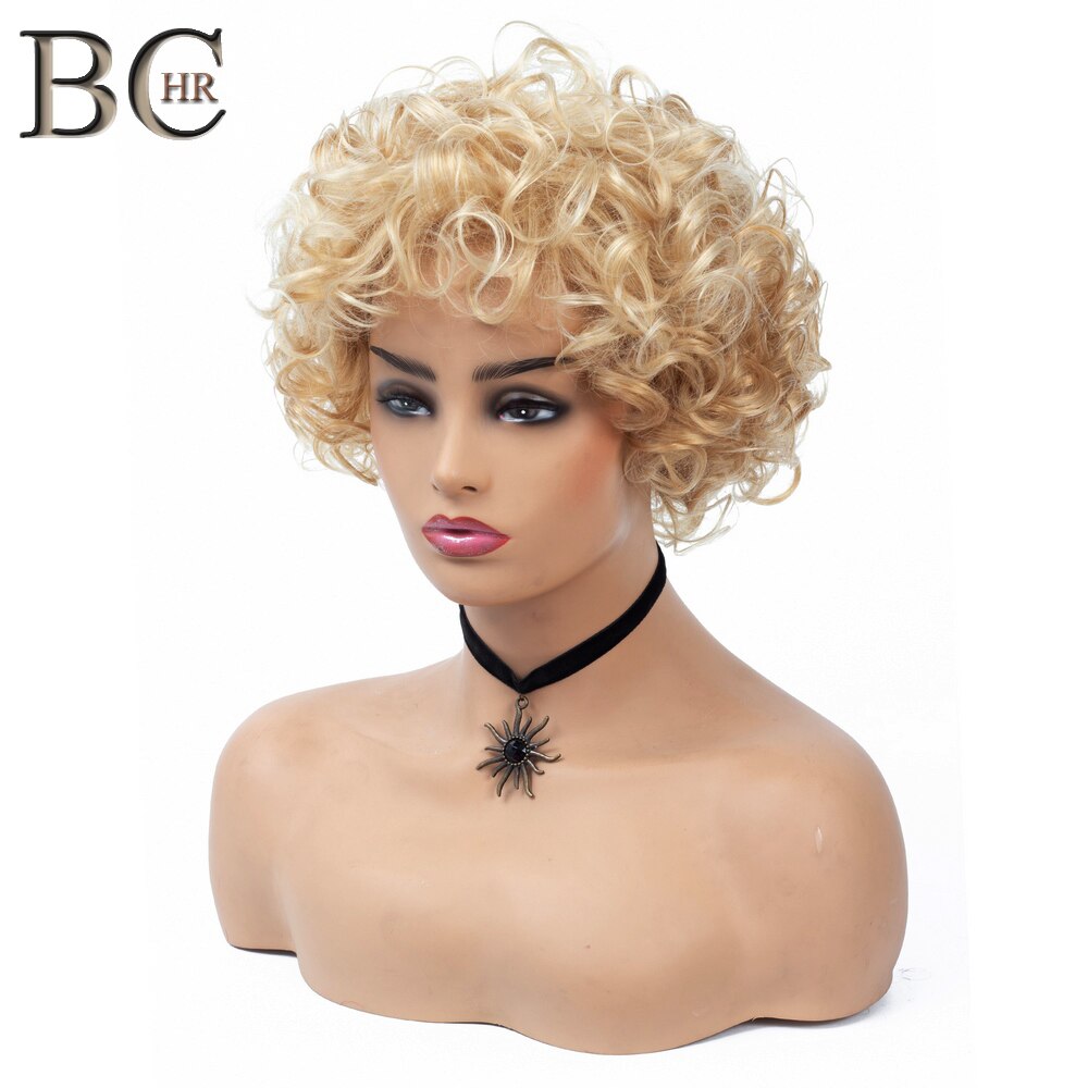 Short Curly Synthetic Wigs Golden Party Hair for White Women Blonde Mixed Colors High Temperature Fiber