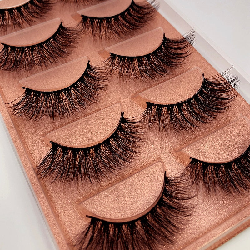 5 pairs long Natural Mink False Eyelashes Cross Dense Handmade Cotton Stalk Eye Lashes Date Make-up Mink Fake Eyelashes