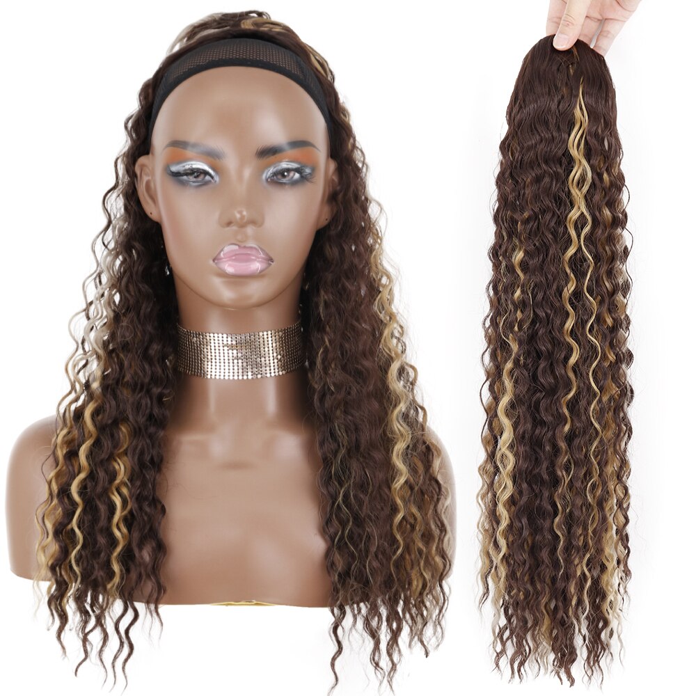 Synthetic 26Inch 65CM Kinky Curly Ponytail Clip-In Hair Extension Long Ombre Wrap Around Fake Ponytail Black Curly Pony Tail