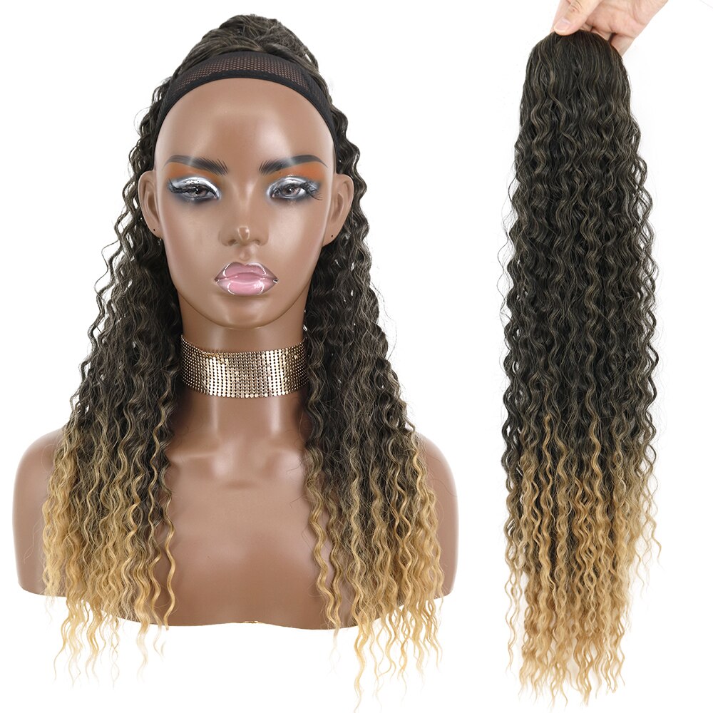 Synthetic 26Inch 65CM Kinky Curly Ponytail Clip-In Hair Extension Long Ombre Wrap Around Fake Ponytail Black Curly Pony Tail