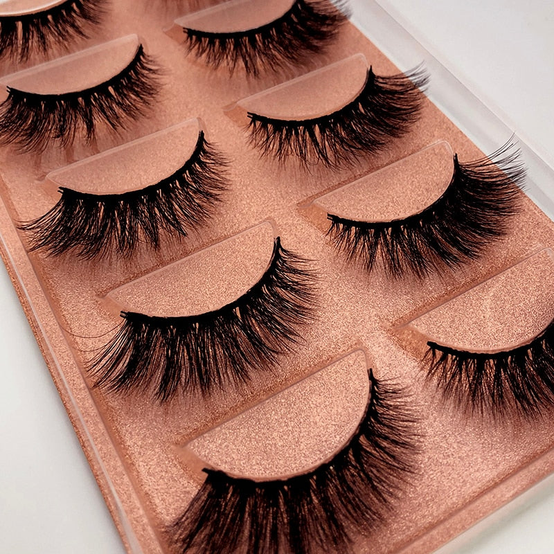 5 pairs long Natural Mink False Eyelashes Cross Dense Handmade Cotton Stalk Eye Lashes Date Make-up Mink Fake Eyelashes