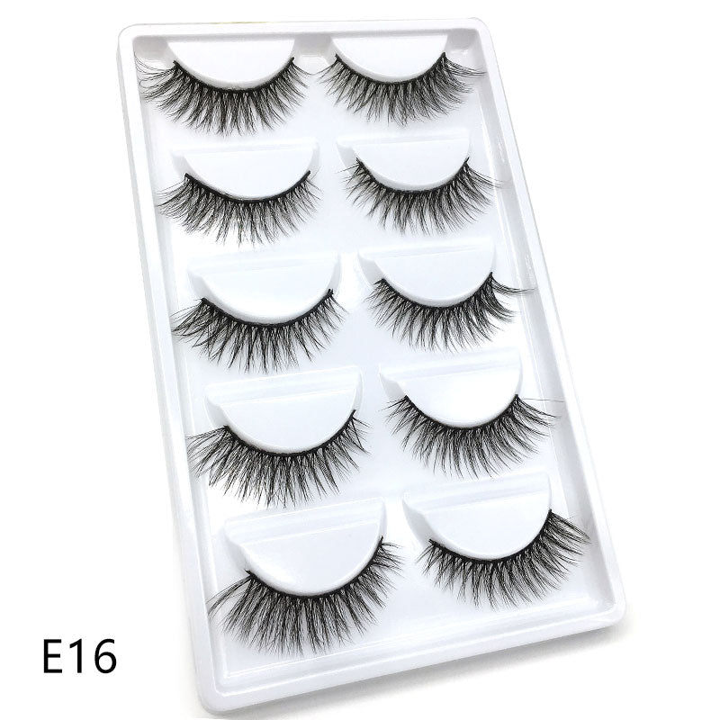 5 pairs long Natural Mink False Eyelashes Cross Dense Handmade Cotton Stalk Eye Lashes Date Make-up Mink Fake Eyelashes