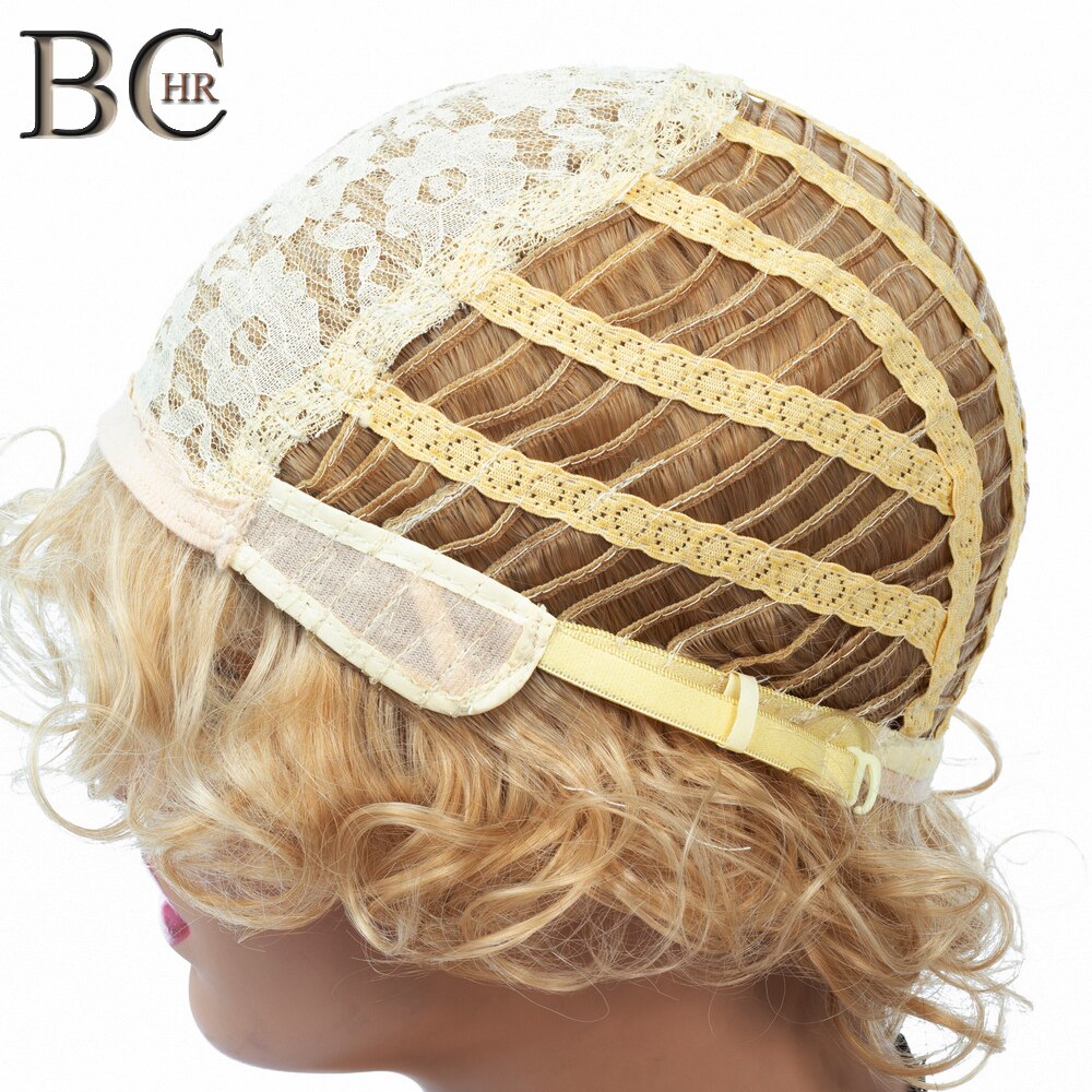 Short Curly Synthetic Wigs Golden Party Hair for White Women Blonde Mixed Colors High Temperature Fiber