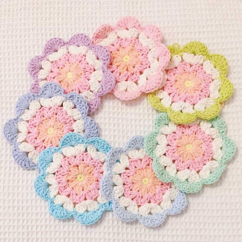 DIY Crochet Granny Square Cup Coaster Placemat Pad Tea Mug Coffee Mat Kitchen Table Decor Wedding Gift