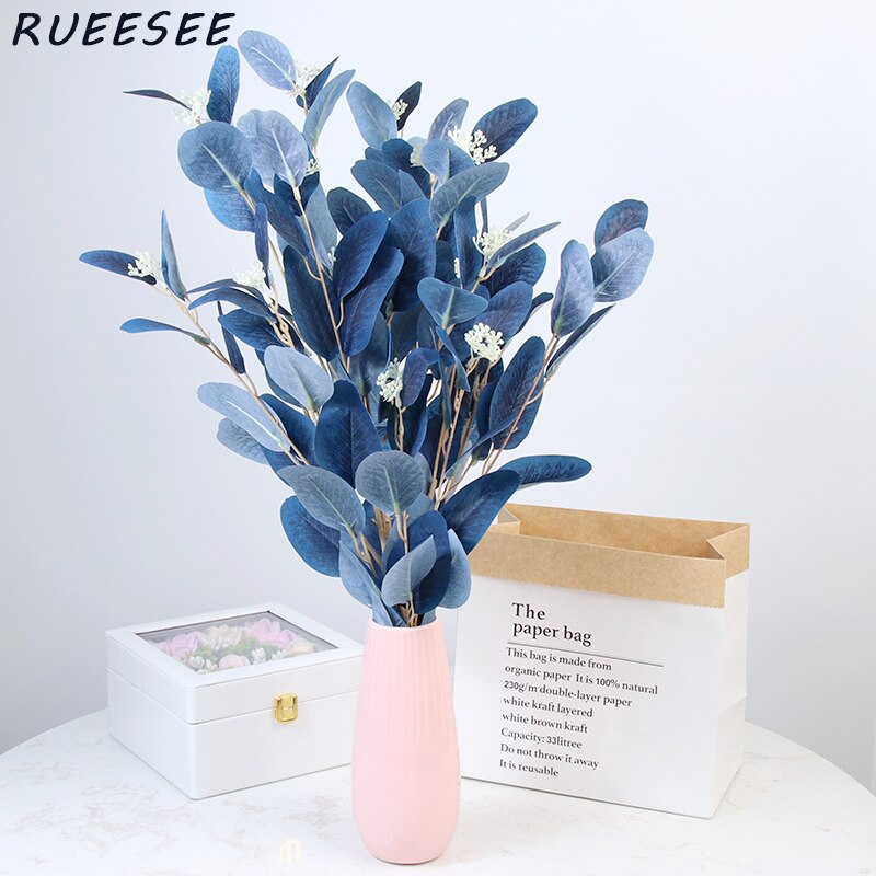 92m Artificial Plants Eucalyptus Long Silver Dollar Leaves Foliage Plant Greenery Fake Plastic Branches Greens Bushes