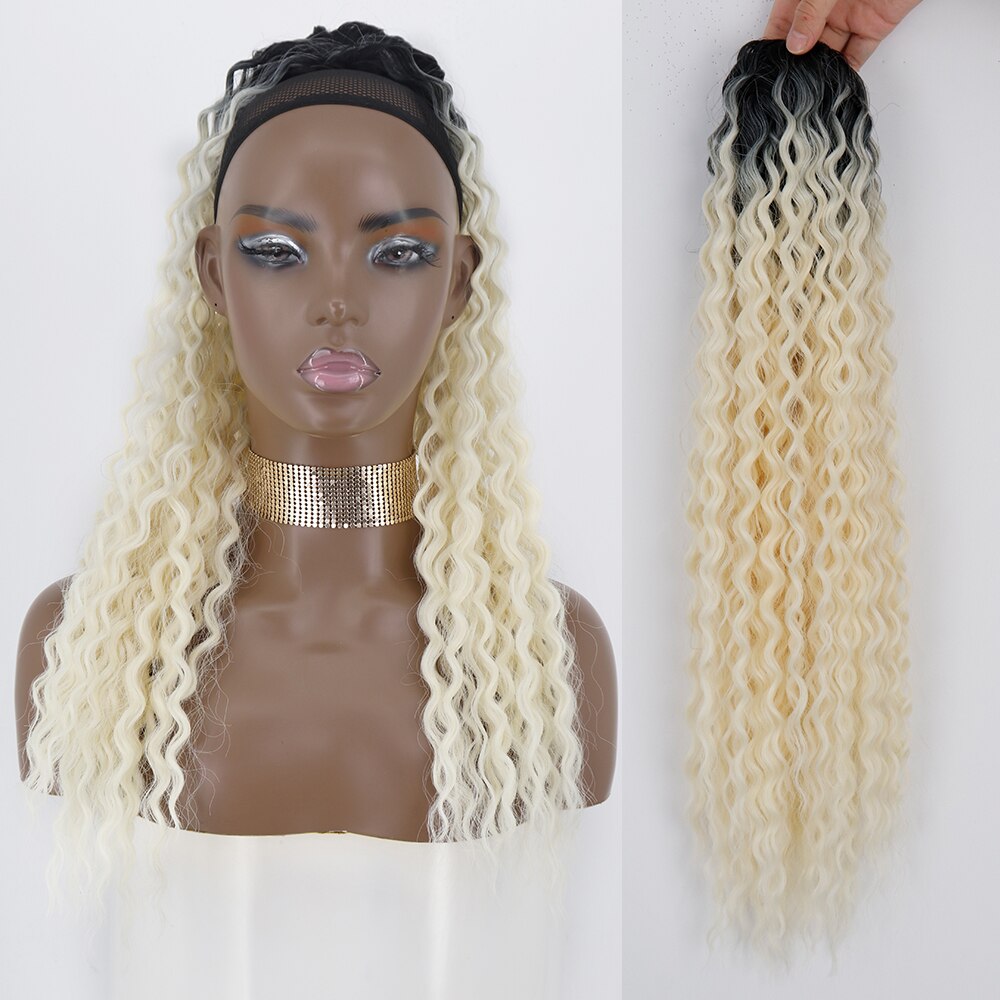 Synthetic 26Inch 65CM Kinky Curly Ponytail Clip-In Hair Extension Long Ombre Wrap Around Fake Ponytail Black Curly Pony Tail