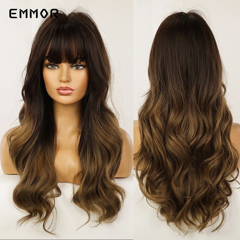 Synthetic Purple Wigs for Women Cosplay Party Lolita Wigs Bangs High Temperature Fiber Natural Long Body Wave Hair Wigs