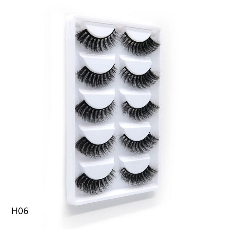 5 pairs long Natural Mink False Eyelashes Cross Dense Handmade Cotton Stalk Eye Lashes Date Make-up Mink Fake Eyelashes