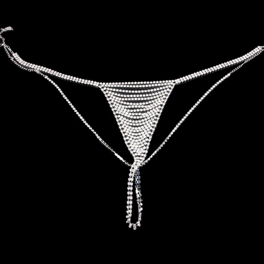 Sexy Hollow Rhinestone Bra and Thong Panties for Women Charm Bikinis Crystal Body Chain Harness Underwear