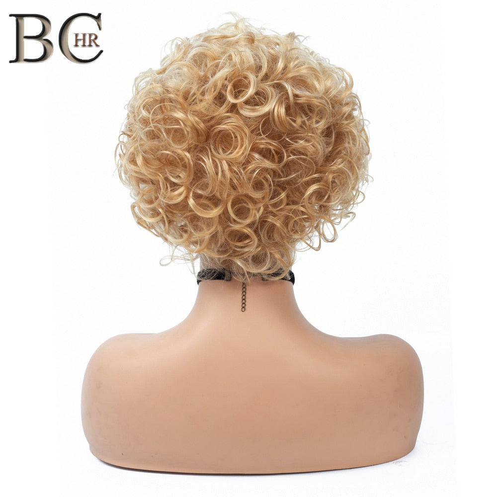 Short Curly Synthetic Wigs Golden Party Hair for White Women Blonde Mixed Colors High Temperature Fiber