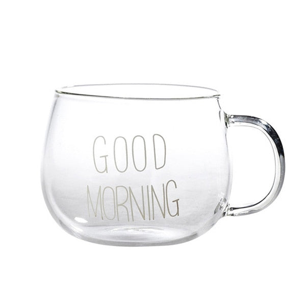 Letter Transparent Glass Cup Creative Coffee Tea Drinks Dessert Breakfast Milk Cup Glass Mugs Handle Drinkware Couple Gifts