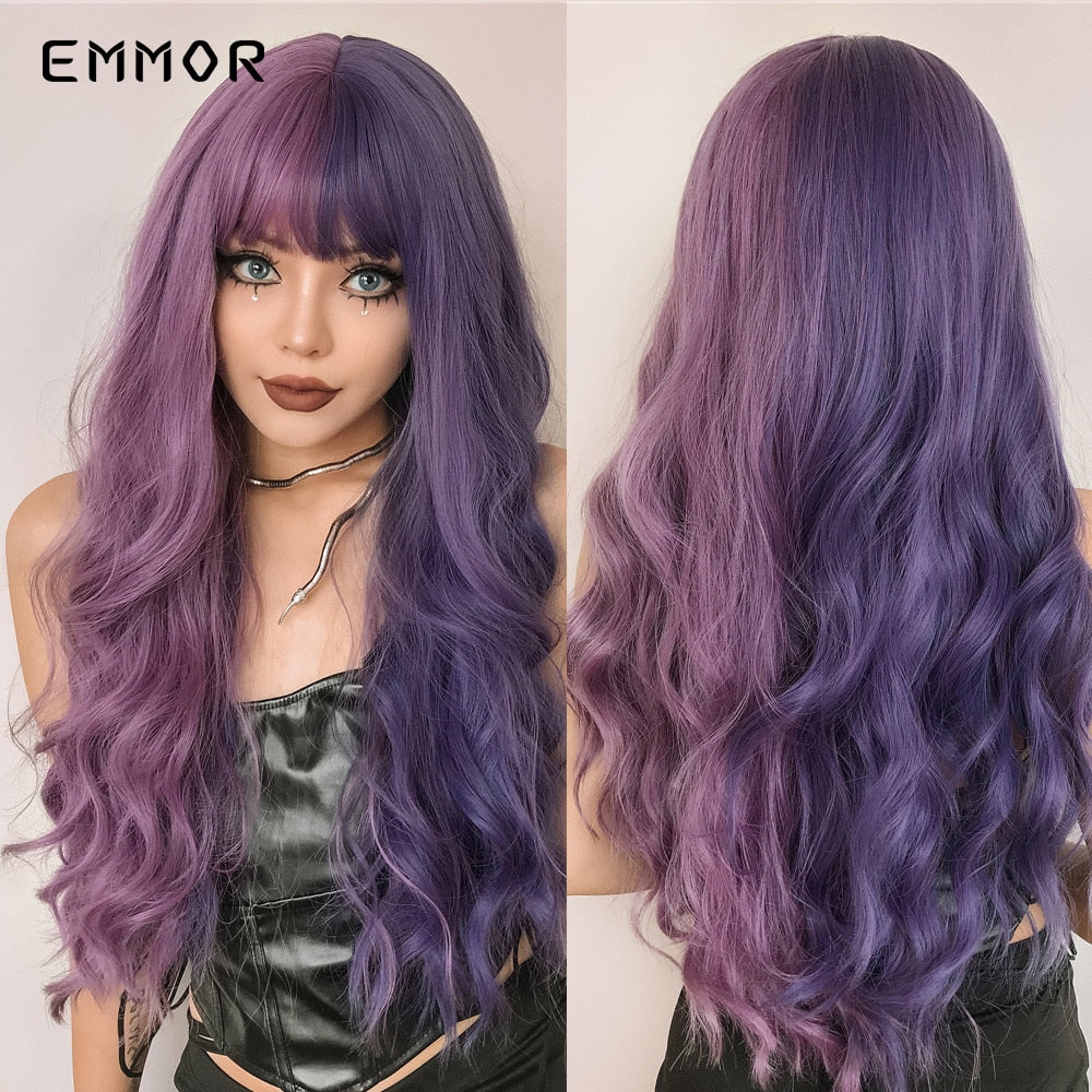 Synthetic Ombre Brown to Ginger Wigs Natural Blonde Wavy Hair Wig for Women Cosplay Orange-brown Daily Wigs with Bangs