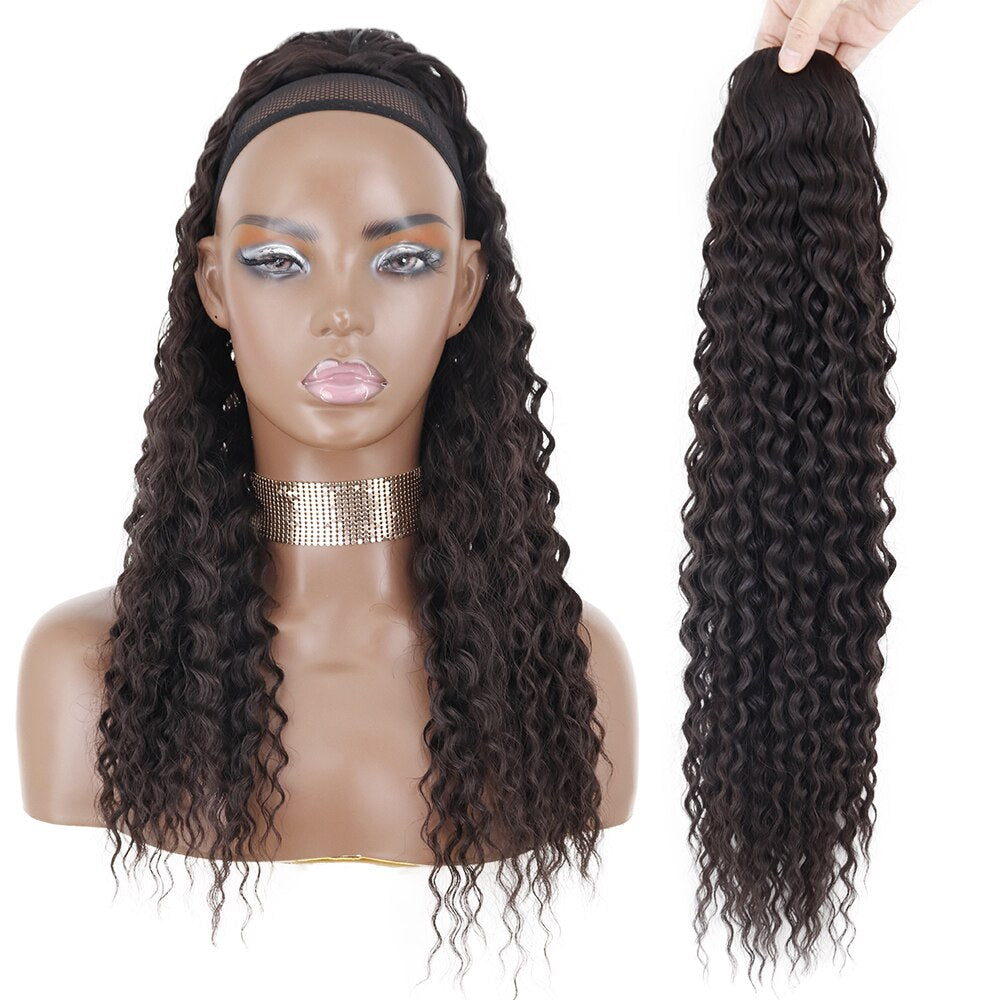 Synthetic 26Inch 65CM Kinky Curly Ponytail Clip-In Hair Extension Long Ombre Wrap Around Fake Ponytail Black Curly Pony Tail