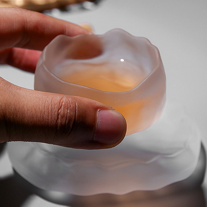 1pc Japanese Style Glass Cup Tasting Transparent/Frozen Tea Cups White Wine Cup Kongfu Master Teacup Tea Cup And Tea Saucer 2 Style