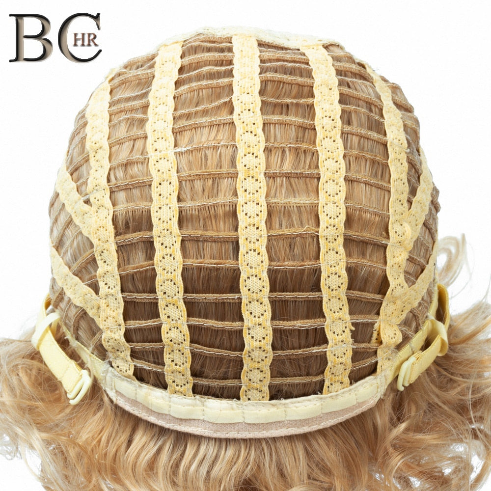 Short Curly Synthetic Wigs Golden Party Hair for White Women Blonde Mixed Colors High Temperature Fiber