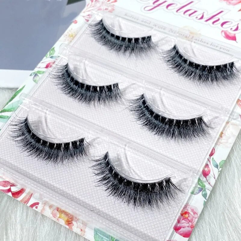 False Eyelashes 3 Pairs Pure Handmade Natural Transparent Terrier Fake Eyelashes Short Paragraph Bare Makeup Eyelashes