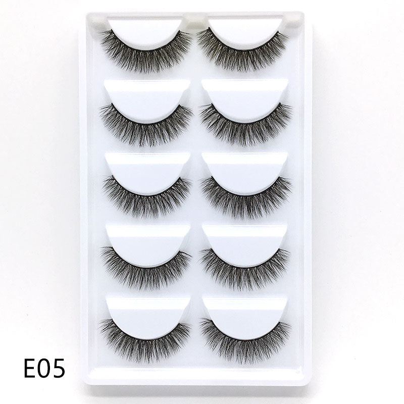 5 pairs long Natural Mink False Eyelashes Cross Dense Handmade Cotton Stalk Eye Lashes Date Make-up Mink Fake Eyelashes