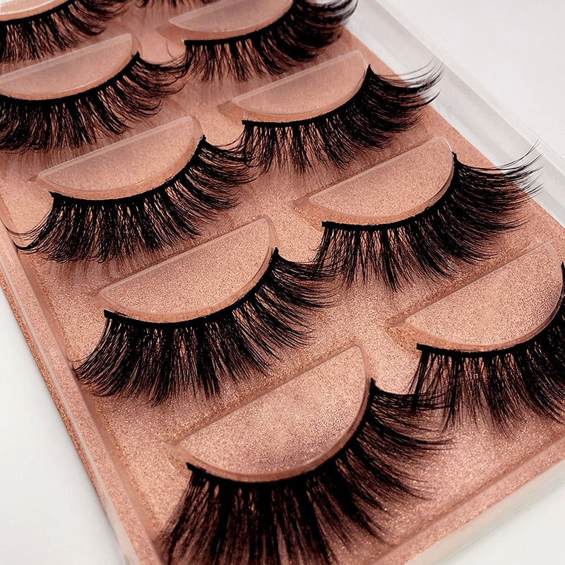 5 pairs long Natural Mink False Eyelashes Cross Dense Handmade Cotton Stalk Eye Lashes Date Make-up Mink Fake Eyelashes