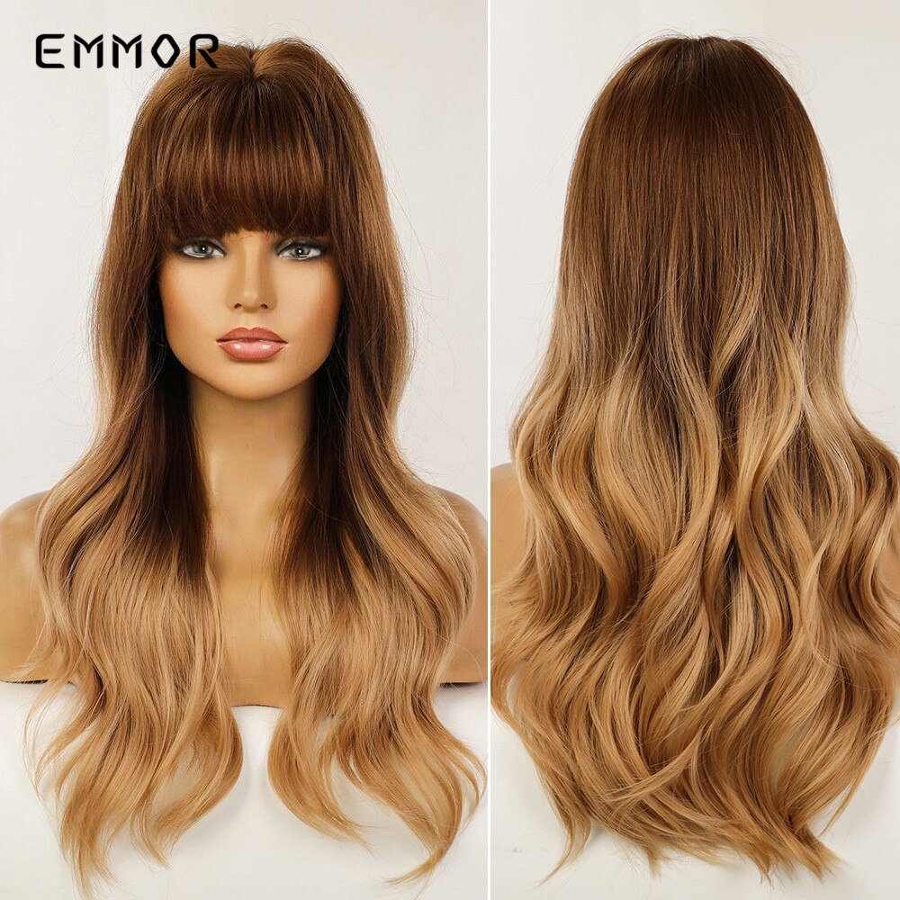 Synthetic Purple Wigs for Women Cosplay Party Lolita Wigs Bangs High Temperature Fiber Natural Long Body Wave Hair Wigs