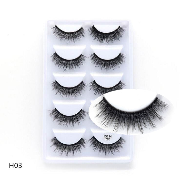 5 pairs long Natural Mink False Eyelashes Cross Dense Handmade Cotton Stalk Eye Lashes Date Make-up Mink Fake Eyelashes