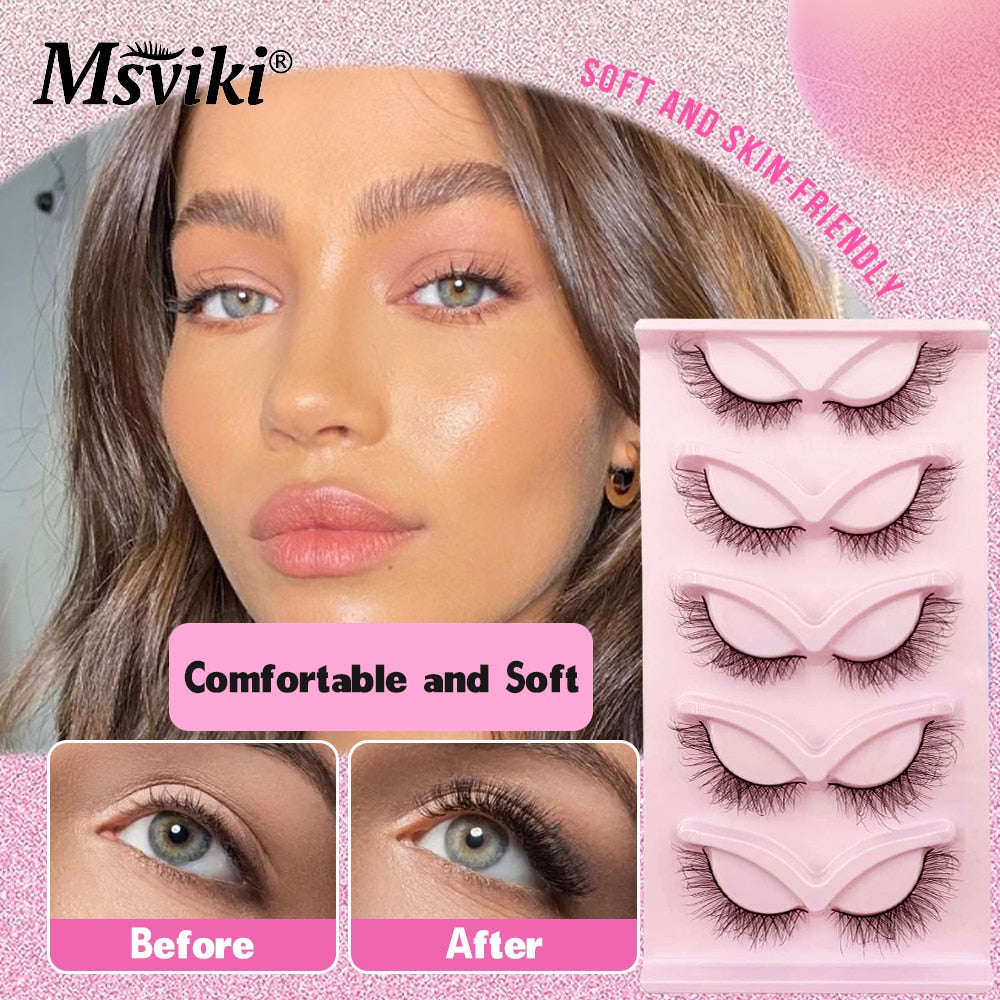 Natural 3D Winged End Eye Elongated False Eyelashes Extensions 5 Pairs Fluffy 5D Cat Eye Faux Mink Lashes Supplies