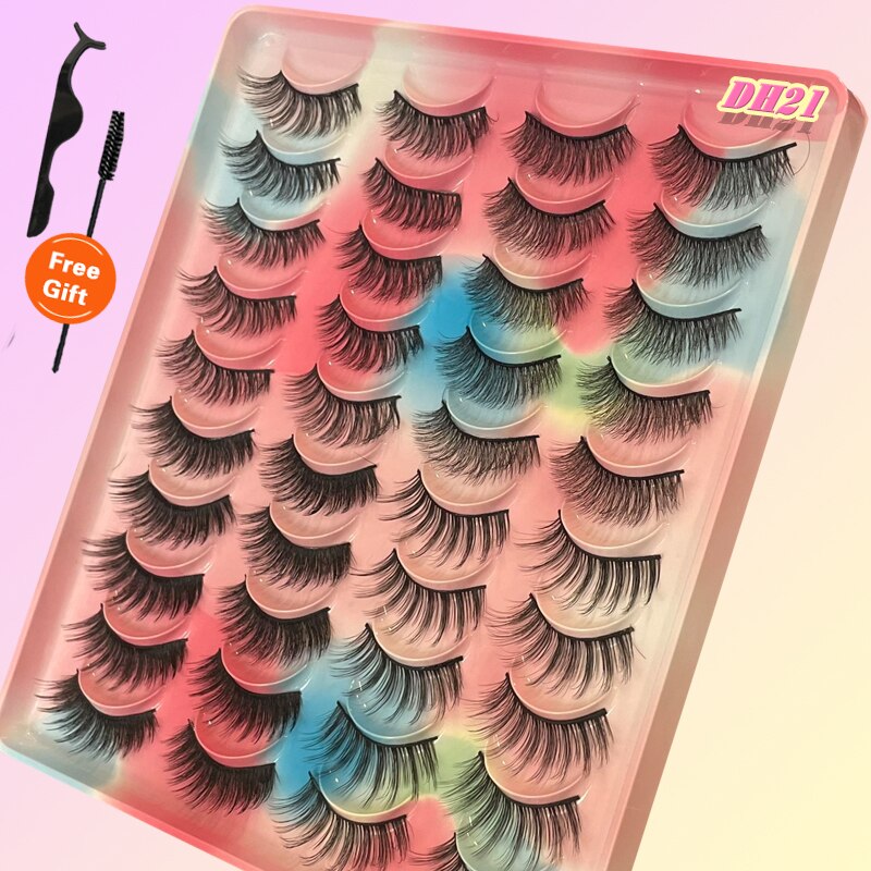 Eyelashes 20Pairs 3D Mink Lashes Fluffy Soft Wispy Natural Cross False Eyelashes Reusable Eyelash Extension