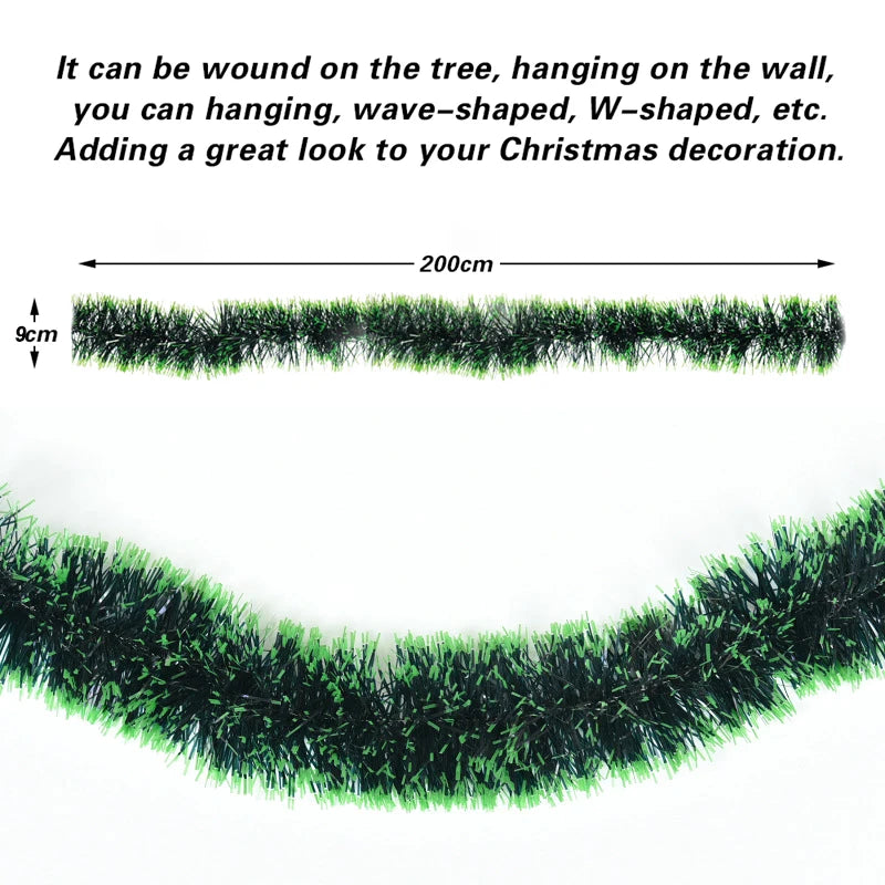200cm Colorful Christmas Decoration Bar Tops Ribbon Garland Dark Green Cane Tinsel Garland Xmas Tree Ornaments Party Supplies