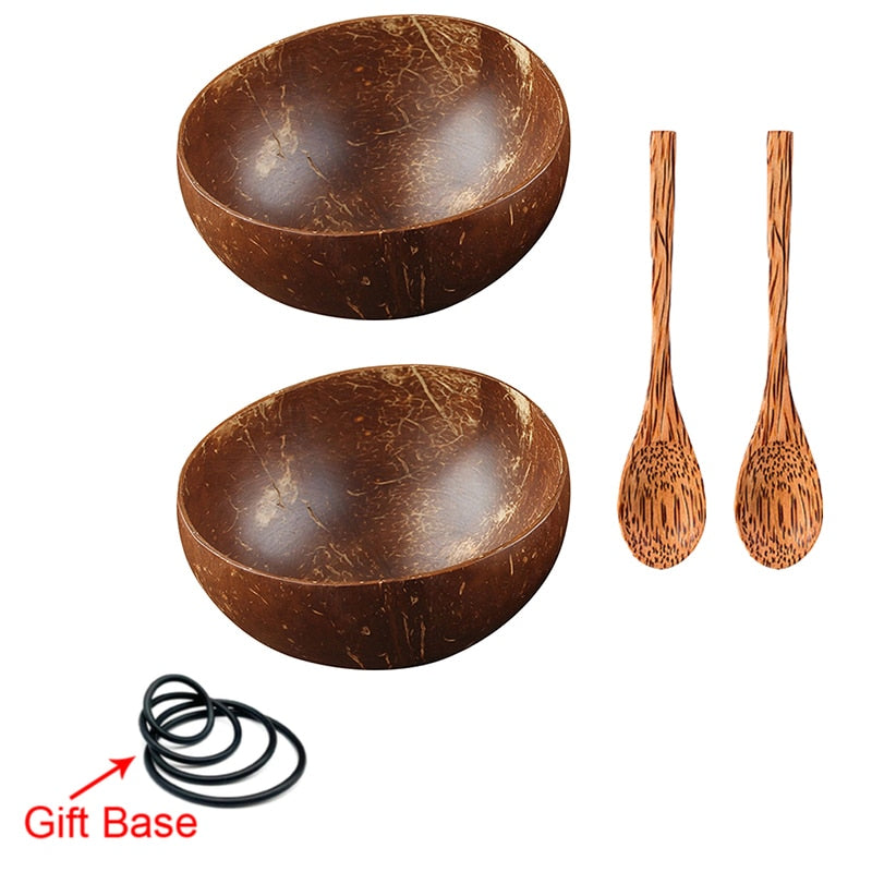 12-15cm Natural Coconut Bowl set wooden Salad Ramen bowl Coconut Wood Spoon Set coco smoothie Kitchen tableware Coconut bowl
