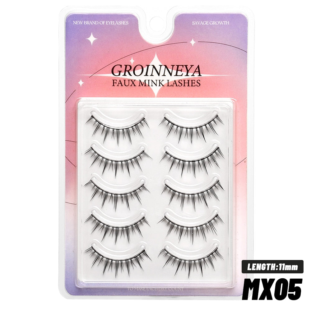 Manga Lashes Natural Long 3D Wispy Mink Eyelashes Fluffy Eye Lashes 5 Pairs Fake Eyelashes