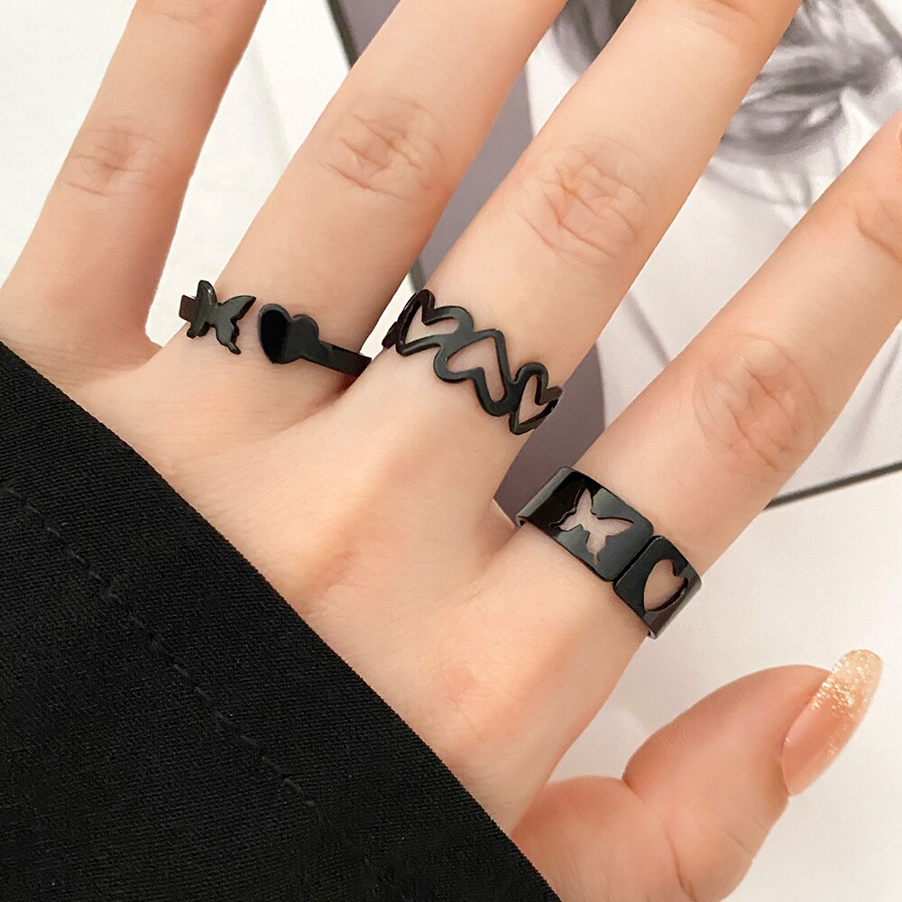 Circle Black Rings Set For Women Vintage Geometric Fried Dough Twists Cross Finger Rings Women Party Jewelry