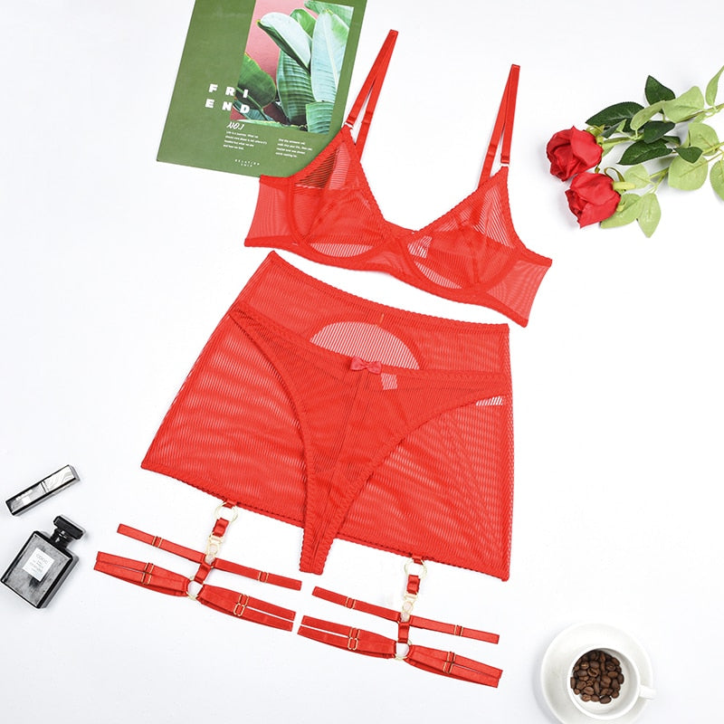 See-through Sexy StripedMesh Gathering Erotic Lingerie Four Or Five Sets