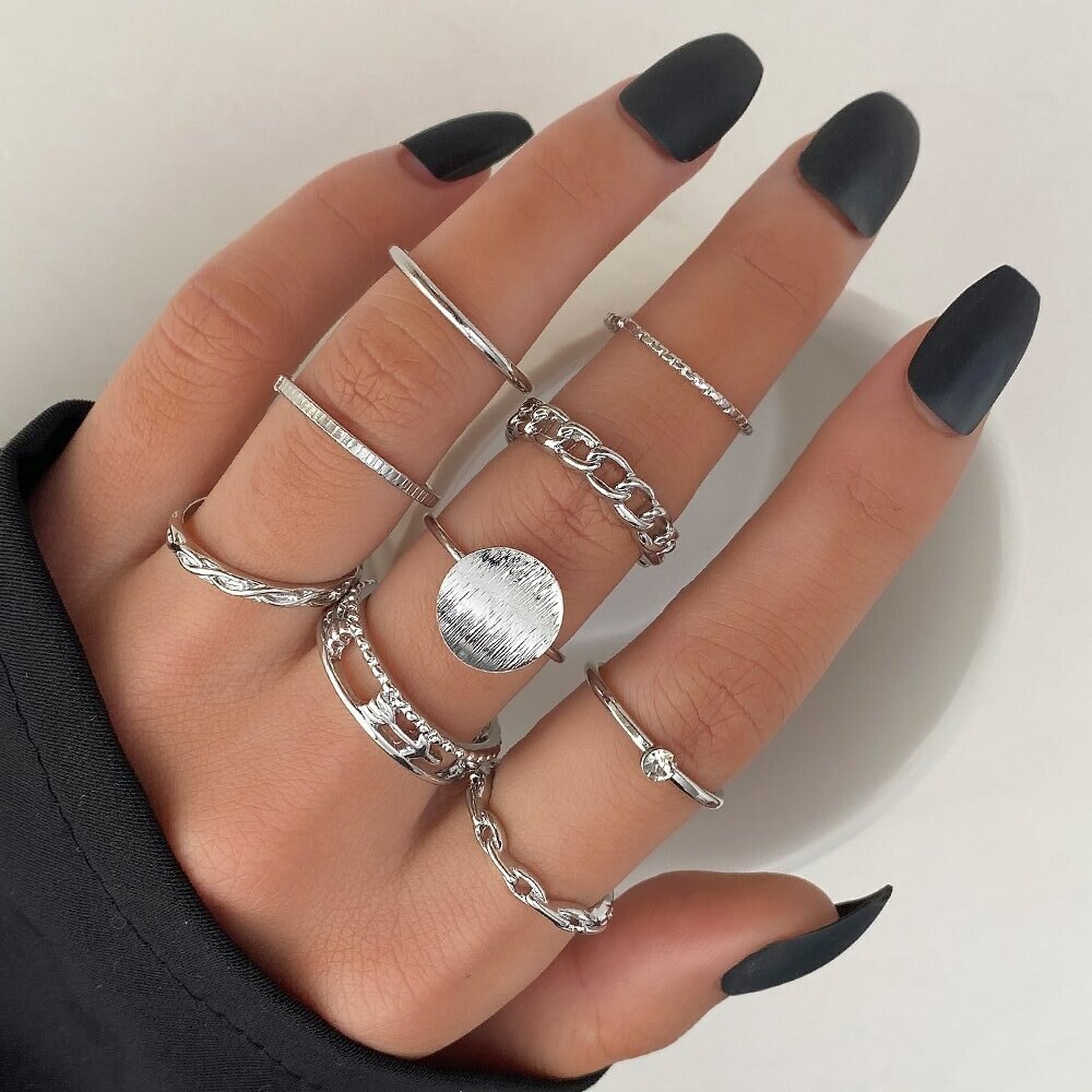 Circle Black Rings Set For Women Vintage Geometric Fried Dough Twists Cross Finger Rings Women Party Jewelry